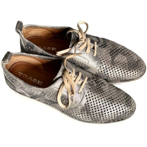 Trask Lena Camo Almond Toe Perforated Oxfords - Silver/Gray - 8 - Picture 2 of 14